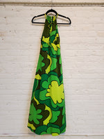 Load image into Gallery viewer, Vintage 1960s Women&#39;s Green Flower Power Hawaiian Print Sleeveless Empire Waist Maxi Dress
