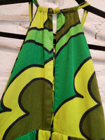 Load image into Gallery viewer, Vintage 1960s Women&#39;s Green Flower Power Hawaiian Print Sleeveless Empire Waist Maxi Dress
