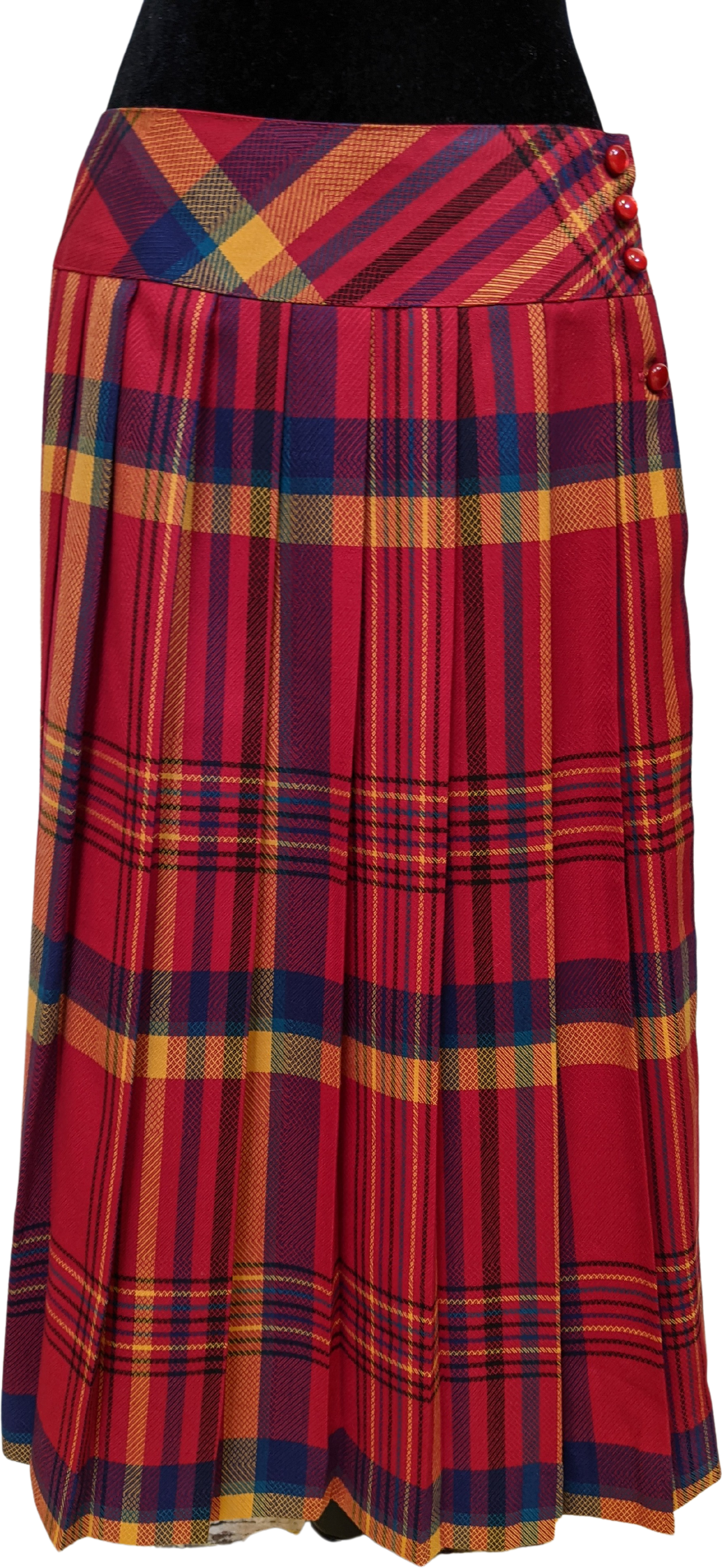 70 s 80 s Red Multicolor Plaid Pleated Midi Skirt Size Medium
