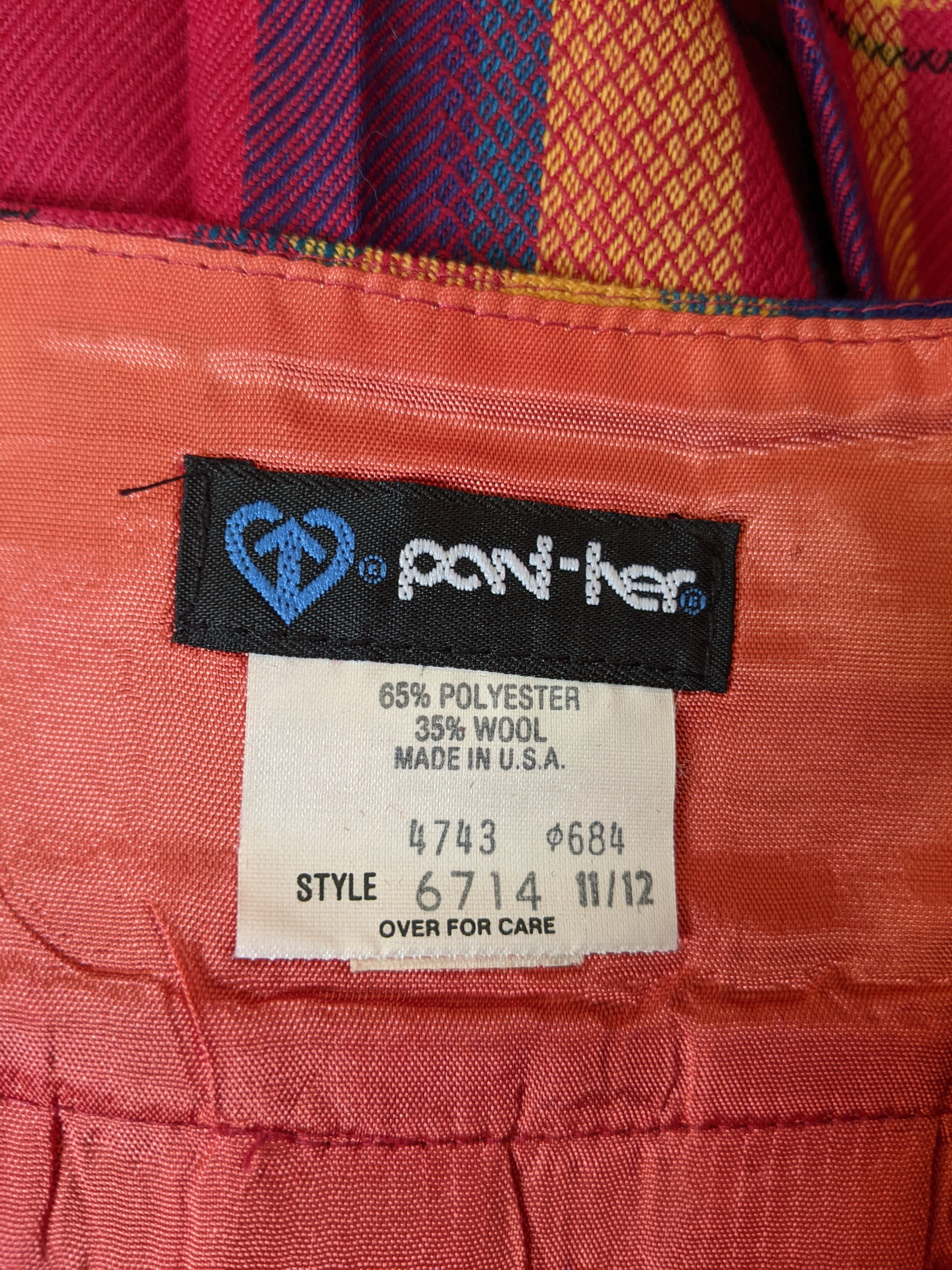 70's/80's Red Multicolor Plaid Pleated Midi Skirt (Size Medium)
