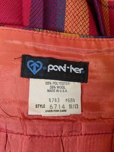 70's/80's Red Multicolor Plaid Pleated Midi Skirt (Size Medium)