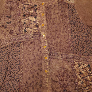 Vintage 90s Brown Button Down Patchwork Blouse