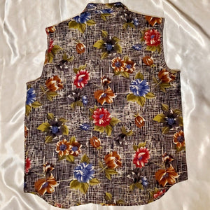Vintage 90s Black Floral Print Sleeveless Button Down Shirt