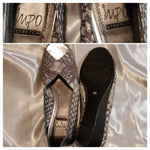 Load image into Gallery viewer, Vintage Silver Stretch Mesh Basketweave Peep Toe Flats
