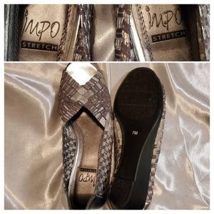 Vintage Silver Stretch Mesh Basketweave Peep Toe Flats