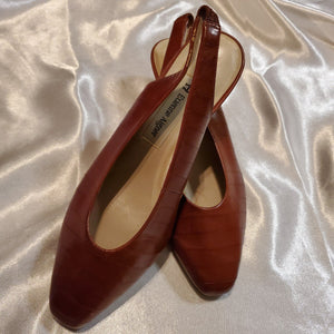 Vintage Caramel Brown Textured Leather Slingbacks