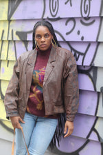 Load image into Gallery viewer, 80&#39;s Brown Leather Paisley Print Jacket (Size Large)
