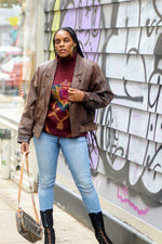 Load image into Gallery viewer, 80&#39;s Brown Leather Paisley Print Jacket (Size Large)
