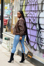 Load image into Gallery viewer, 80&#39;s Brown Leather Paisley Print Jacket (Size Large)
