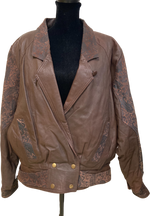 Load image into Gallery viewer, 80&#39;s Brown Leather Paisley Print Jacket (Size Large)
